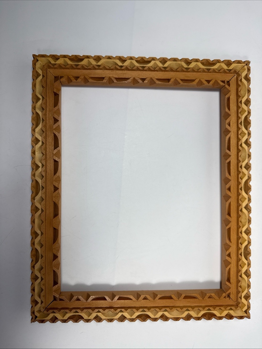 Tramp Art Hand-Carved Wood Picture Frame in Natural Brown